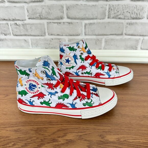 ❤️❤️CONVERSE ALL STAR CTAS HI Dinosaur Sz 2 Kids Shoes Canvas White Red 663636C - Picture 3 of 13
